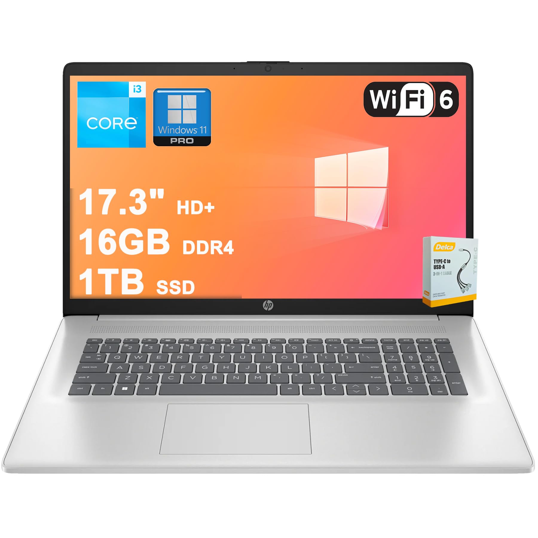 HP 17 Business Laptop | 17.3" HD+ Anti-Glare | Intel 8-core i3-N305 | 16GB DDR4 1TB SSD | Type-C Privacy Camera Long-Lasting Battery Fast Charging