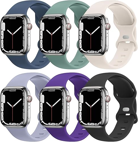 Paquete de 6 correas compatibles con Apple Watch de 1.496 in 1.575 in 1.614 in 1.654 in 1.732 in 1.772 in 1.929 in, correas deportivas de silicona