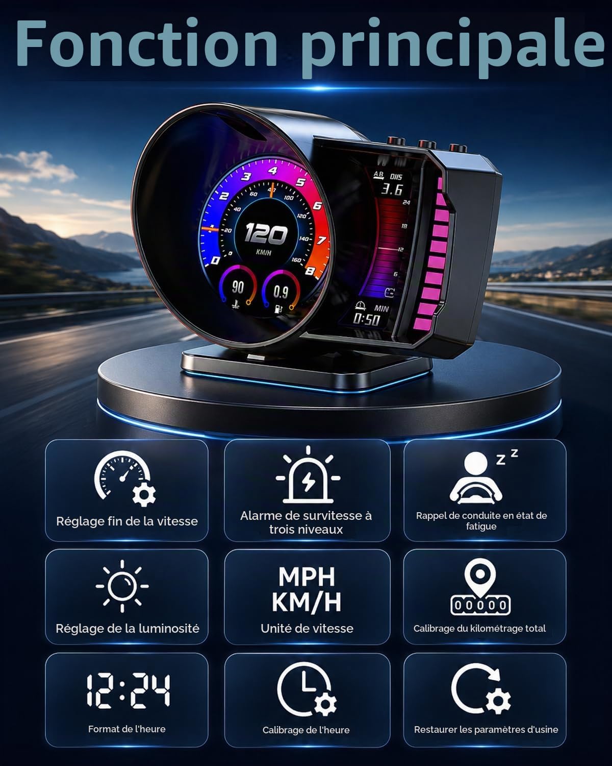 NHOPEEW Affichage Tête Haute Voiture 3,5" GPS+OBD2 Double Système