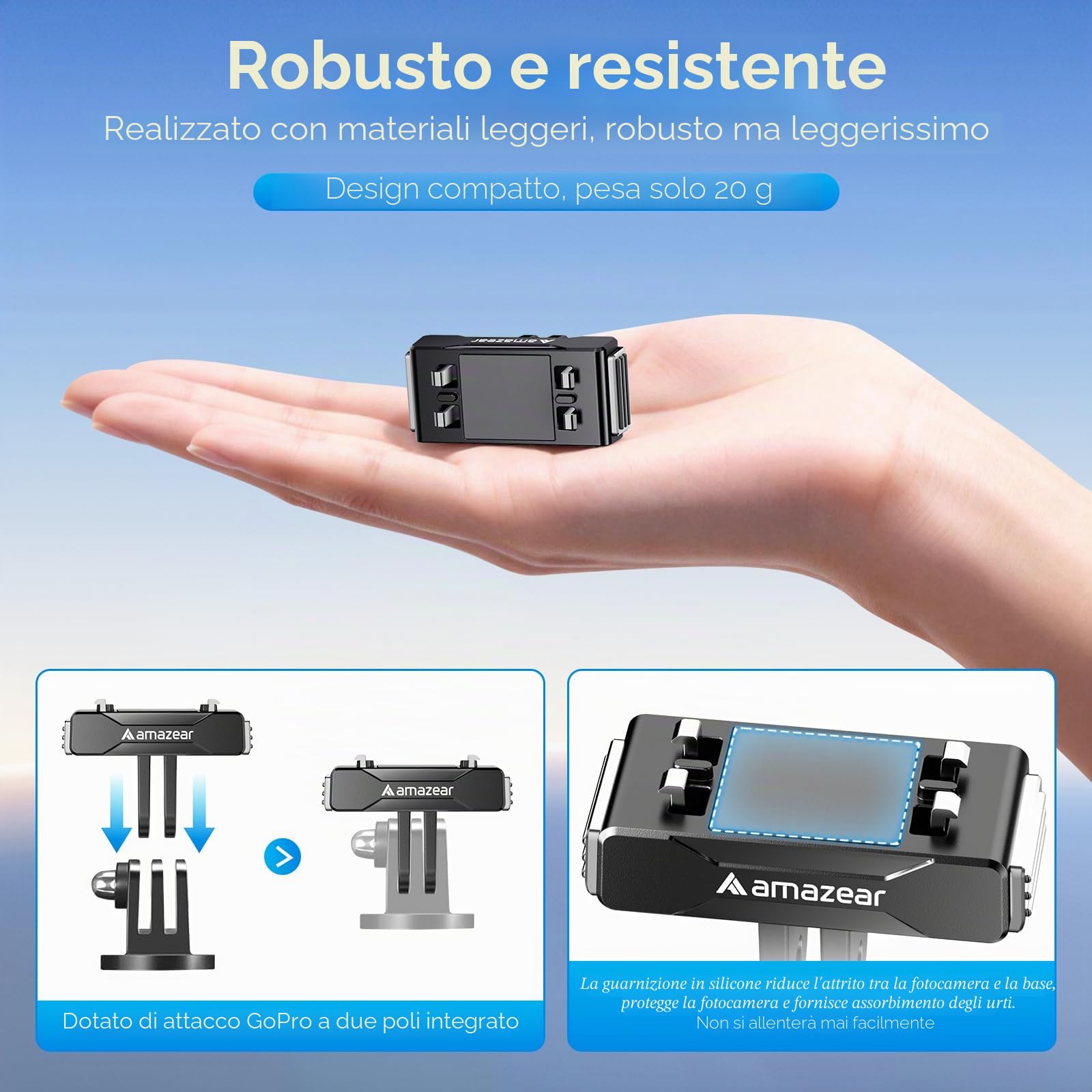 AMAZEAR Supporto magnetico per Insta360 X5/X4 Air (2 pcs), Insta 360 X5 / Ace Pro 2 Supporto magnetico a sgancio rapido- Adattatore QR in Plastica con Filettatura 1/4"-20, Costruzione in Plastica