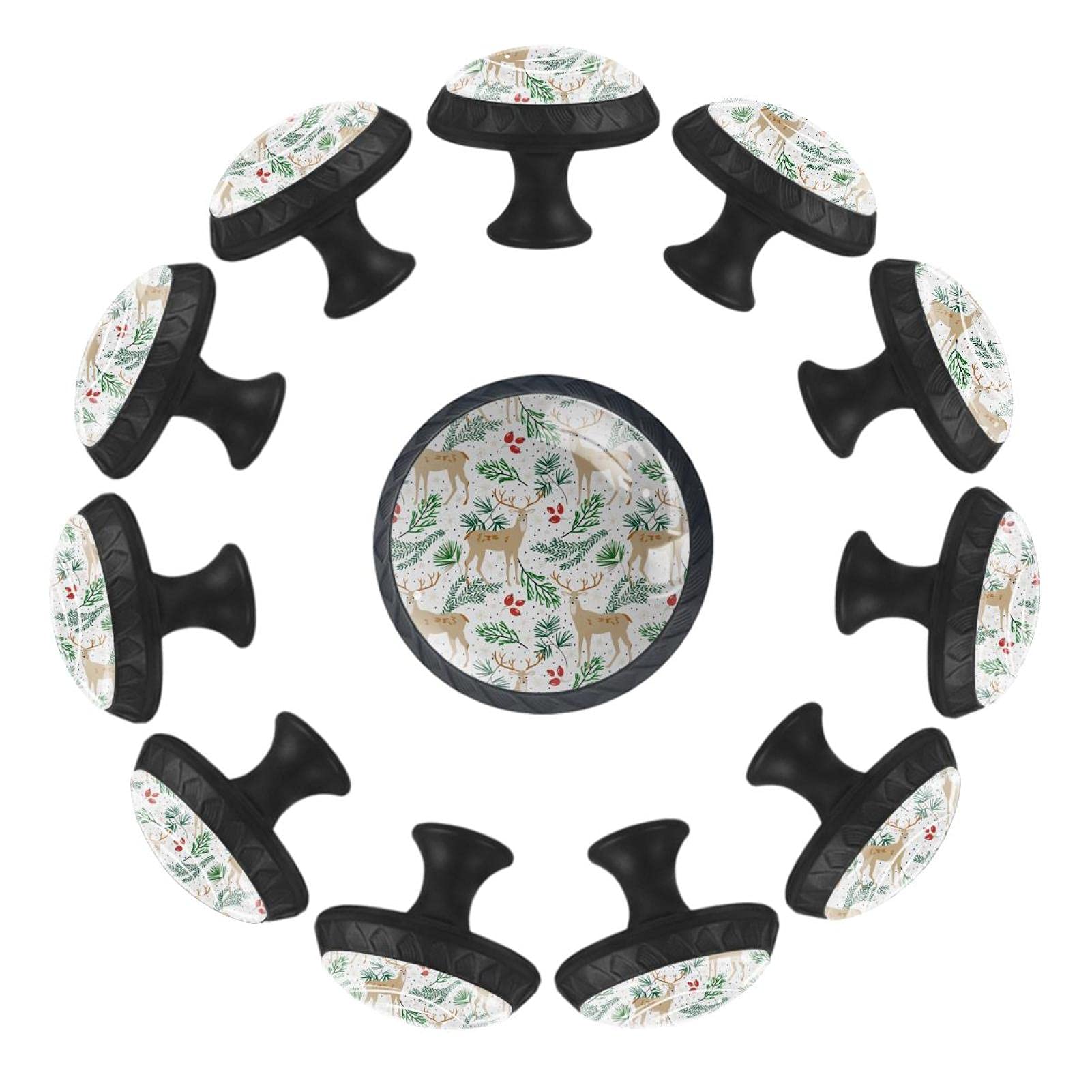 Boutons de tiroir de commode et chambre avec motif houx et cerfs 35mm