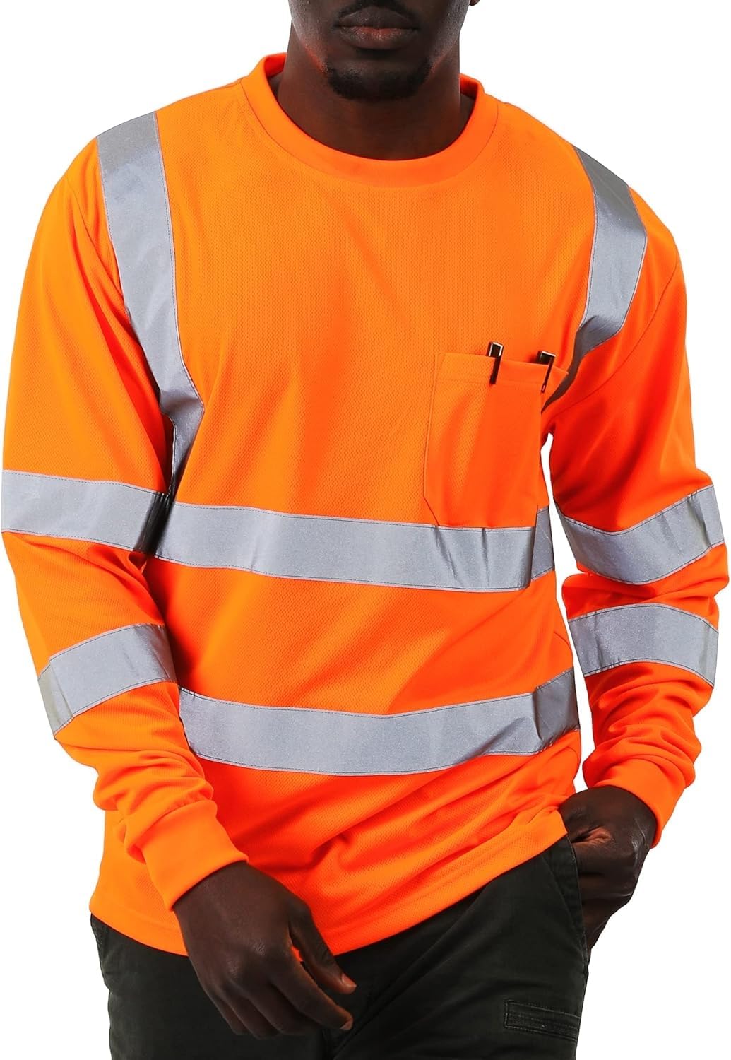 sesafety High Visibility Long Sleeve Construction Work Shirts Orange 4XL