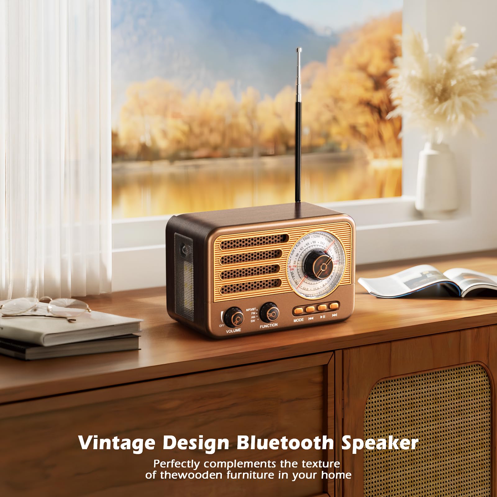 Radio de transistores Retro Radio Am FM SW con Pilas, pequeña Radio portátil Recargable con batería de Iones de Litio de 1800 mAh, Compatible con Tarjeta TF/Aux/Reproductor de MP3 USB