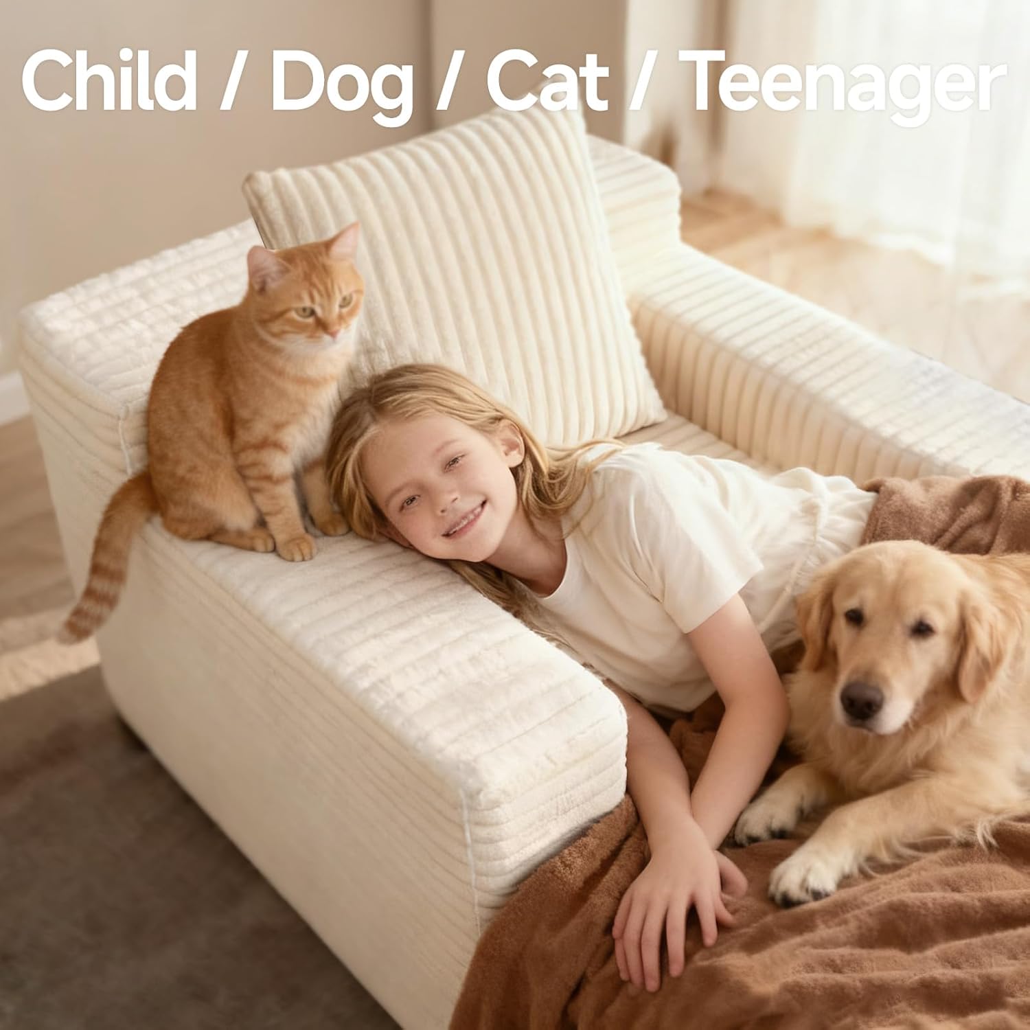 45'' Chaise Lounge Chair Indoor, Corduroy Upholstered Boneless Sofa Bed, Deep Seat Sleeper Couch Reading Chairs, Small Comfy Cloud Sofas Couches for Living Room, Bedroom, Movie Room (Beige)