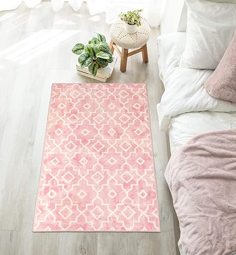 Miniatura 7 de Wonnitar Alfombra marroquí lavable  Pequeña alfombra rosa de 2 x 3 pulgadas, suave, antideslizante, para dormitorio de niñas, moderna geométrica