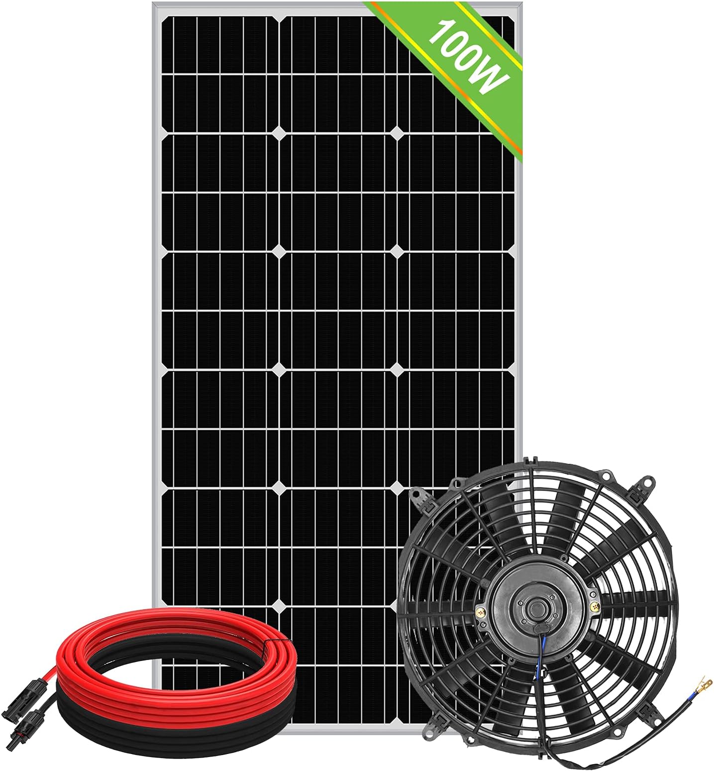 100 Watt Solar Powered Attic Fan System, Ventilator Gable Roof Vent Fan+100W Solar Panel, for Attic or Greenhouse (DELIVERY in 2 Packages)…