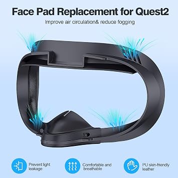 Face Pad for Oculus Quest 2: Quest 2 Face Cover Replacement - Facial Interface Compatible with Meta Quest 2 - PU Leather Foam Sweat-Proof Anti - Leakage Nose Pad