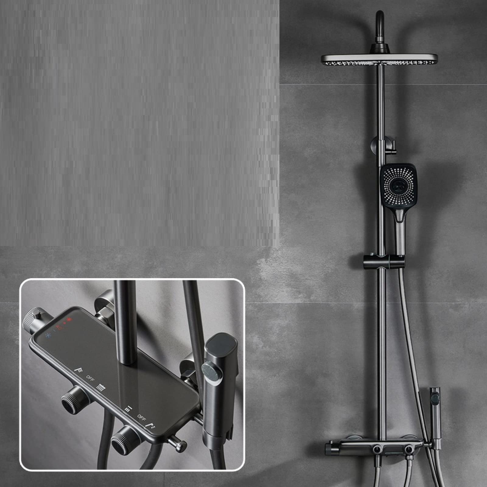 ASerZenith Brushed Gold Gun Gray Rain Shower Set Full Copper Intelligent Constant Temperature Bathroom Household Pressurization with Spray Gun Rain(Gun Gray Thermostatic Shower)