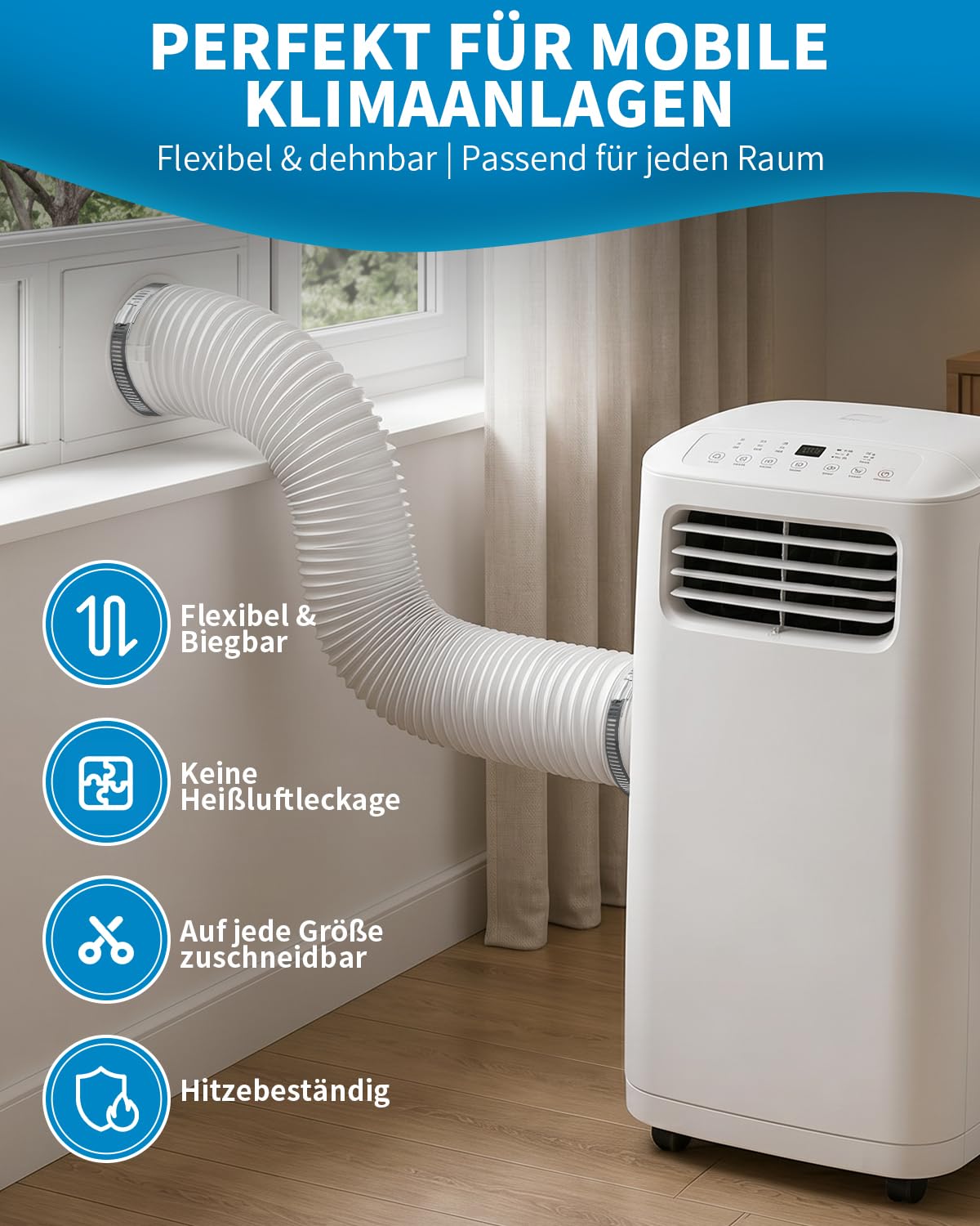 Hon&Guan Elastyczna rura 150 mm, przenośna klimatyzacja, wąż powietrza wylotowego z 2 obejmami do przenośnej klimatyzacji, suszarki, okapu kuchennego (150 mm x 3 m)