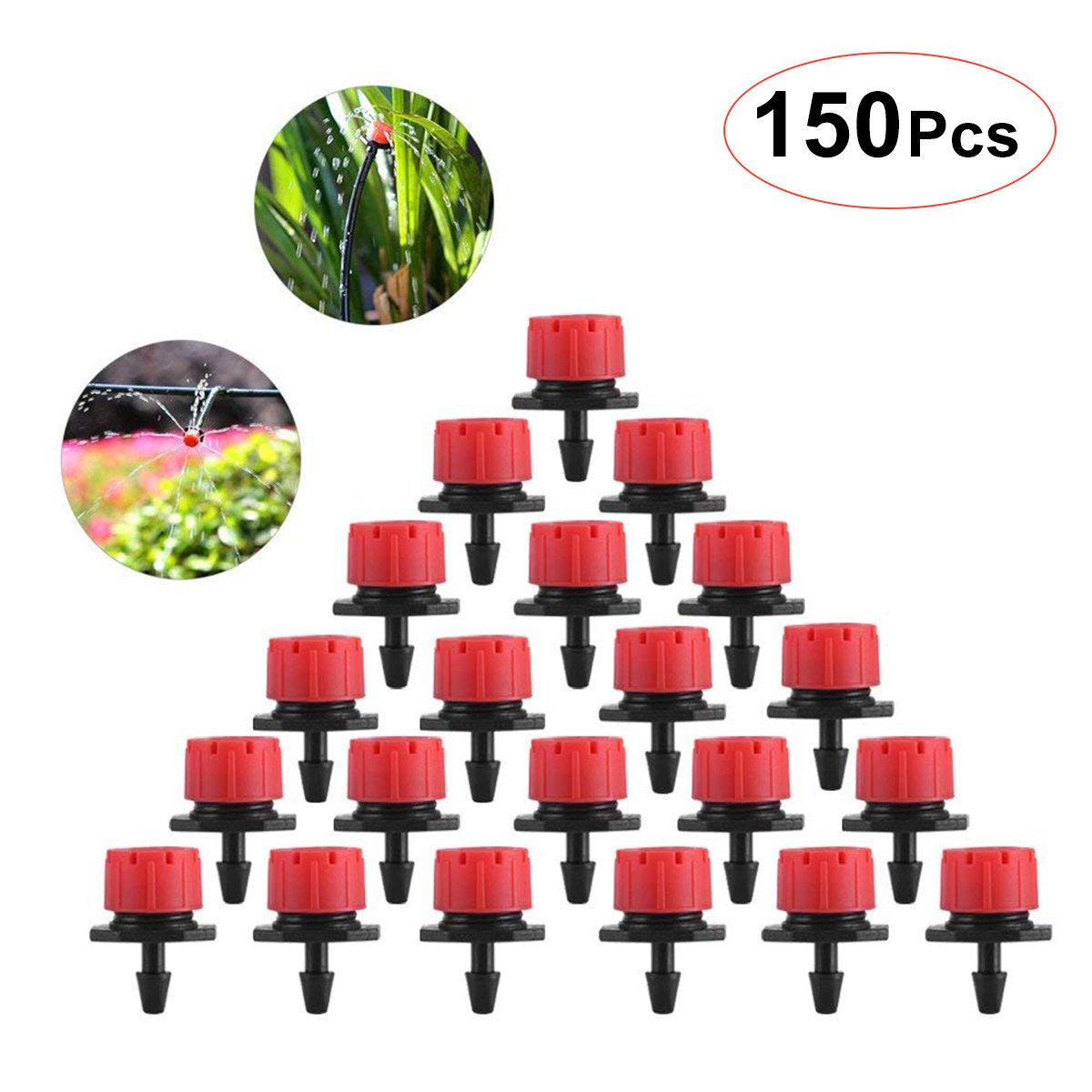 Huhushop 150pcs Adjustable Garden Irrigation Watering Dripper Head Drip Flower Plant Tools Head Fits 1/4'' Hose Red
