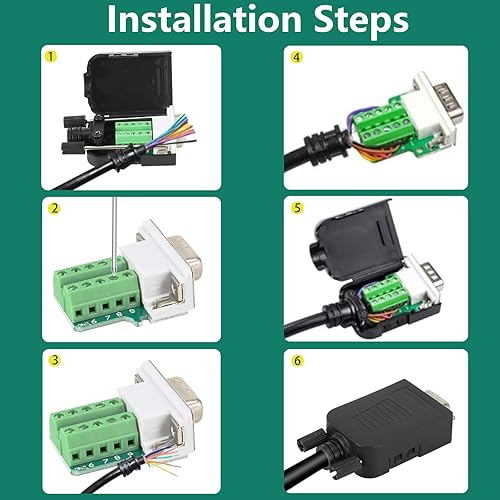 Miniatura 5 de DB9 Breakout Connector (4 macho), BIFALE DB9 Conector sin soldadura RS232 D-SUB Adaptadores seriales 0.630 in más delgado 9 Pin Port Terminal