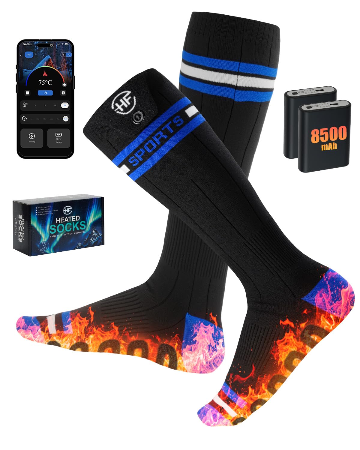 Heated Socks for Men, Women, 8500mAh Rechargeable Heated Sock,Electric sock