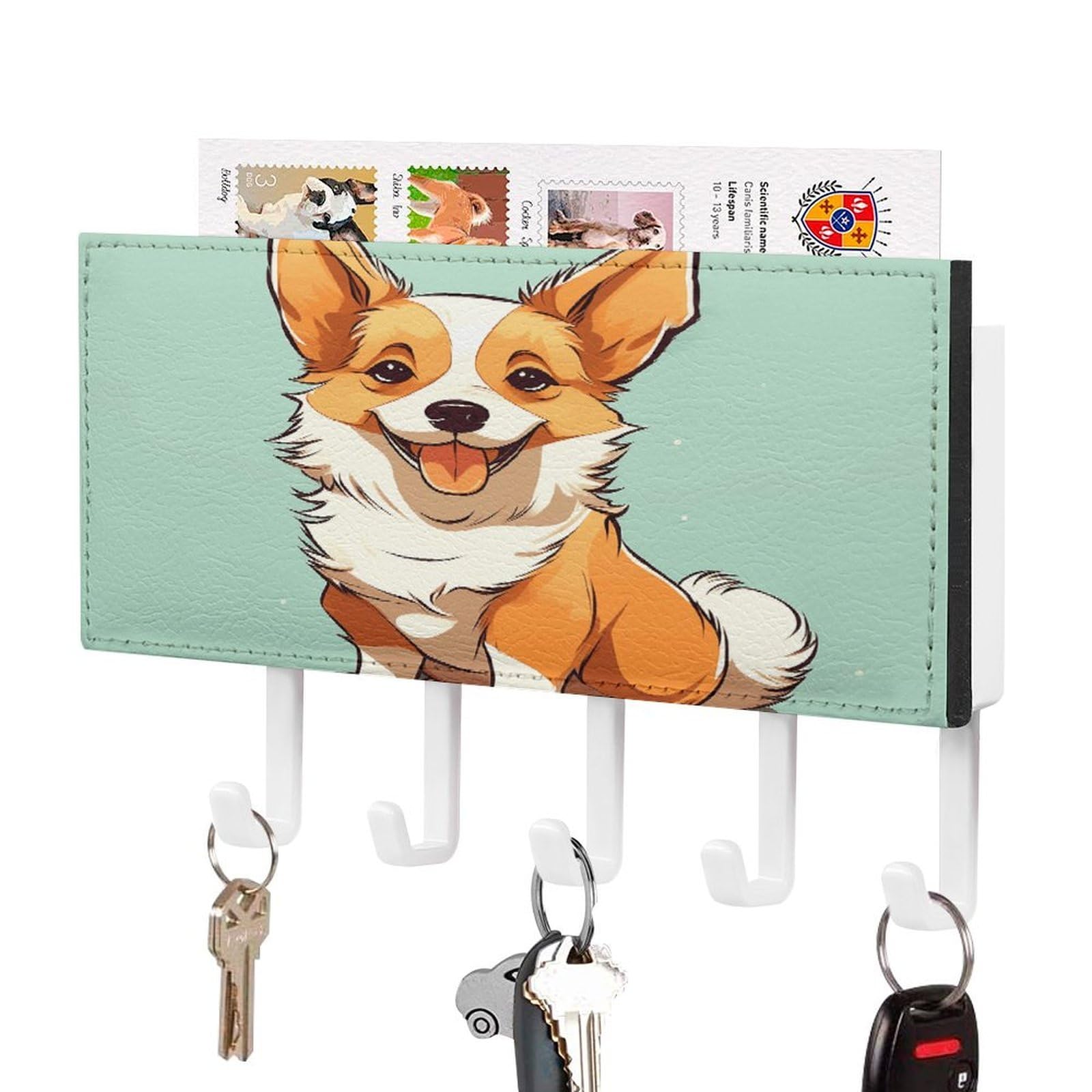 Colgador de llaves Corgi con estante organizador de cartas para pared