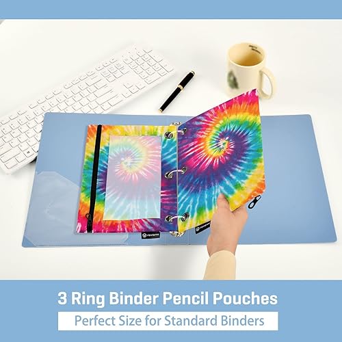 Miniatura 5 de Bolsas para carpetas con diseño de remolinos de teñido anudado para carpetas de 3 anillas, paquete de 2 fundas para lápices con cremallera, bolsa de