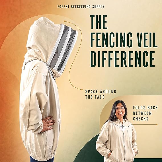 Natural Canvas Bee Jacket with Fencing Veil Hood & Gloves