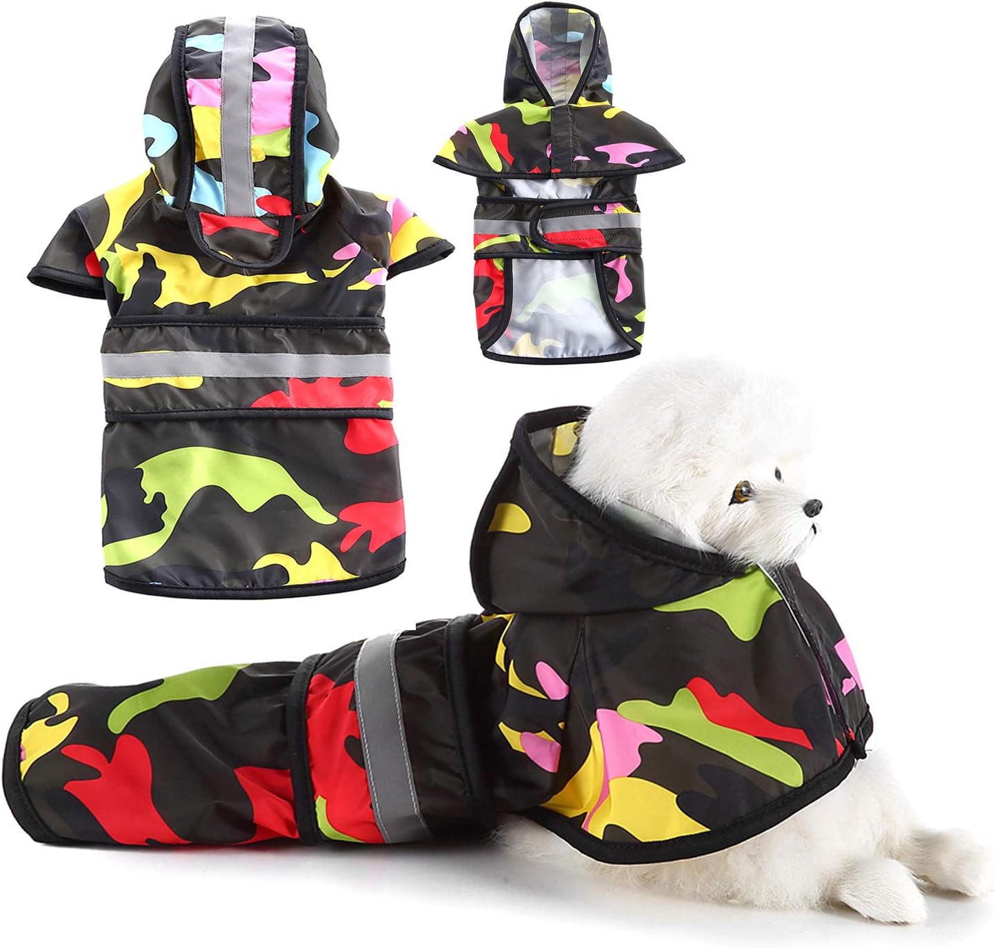 Ranphy Pet Raincoats for Small Medium Dogs Adjustable Rain Jacket with Hood Rain