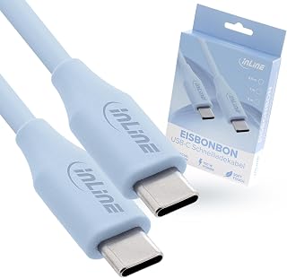 InLine Colour your Charge USB C Kabel 100W, PD Schnellladekabel, Silikon Ladekabel, flexibel, für iPhone Air 17 Pro 16 15 iPad Galaxy S23 Pixel Tablets, 2m, Eisbonbon (blau), 35892B