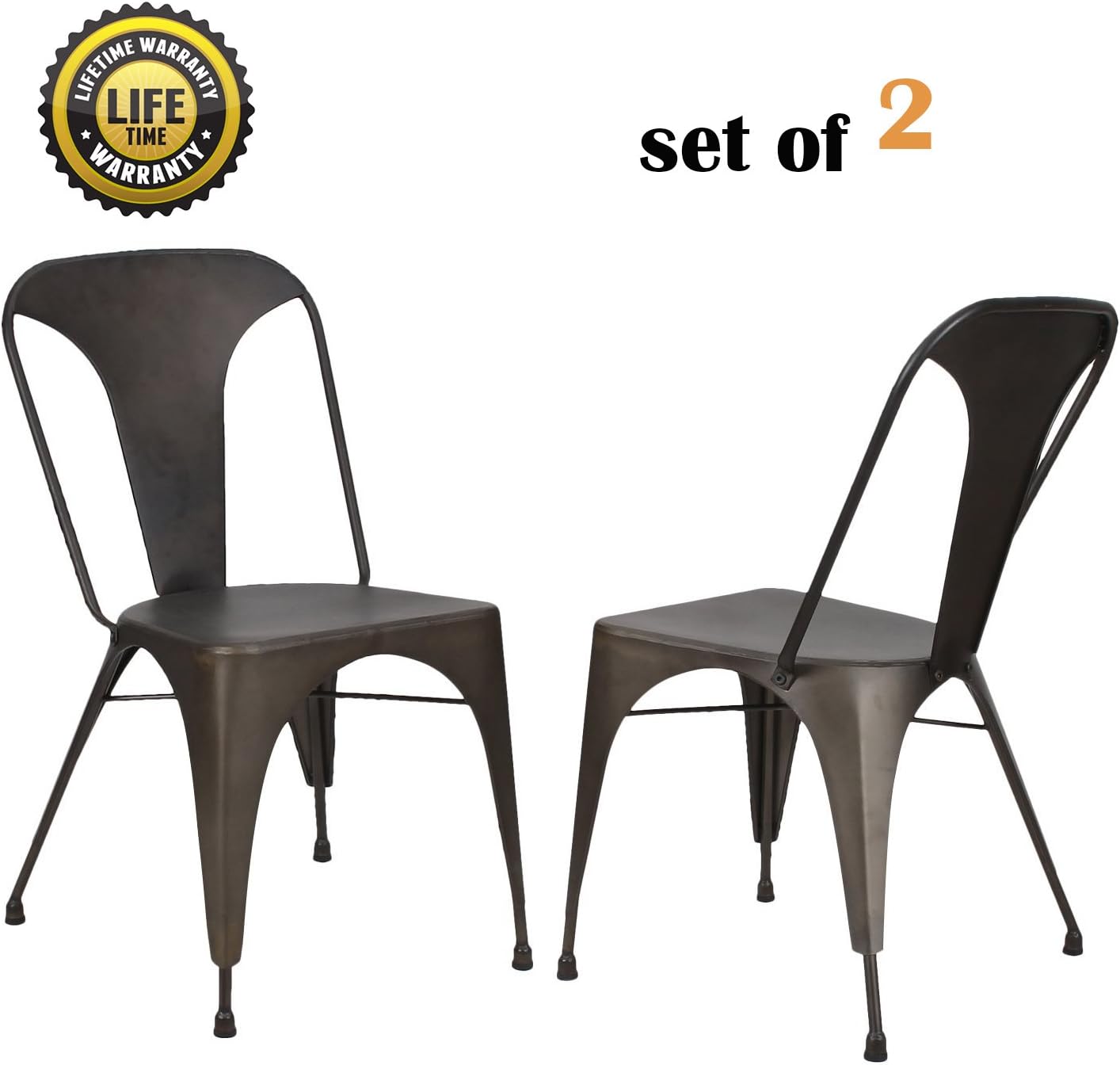 DecentHome Metal Stackable Tolix Style Dining Chairs, Set of 2