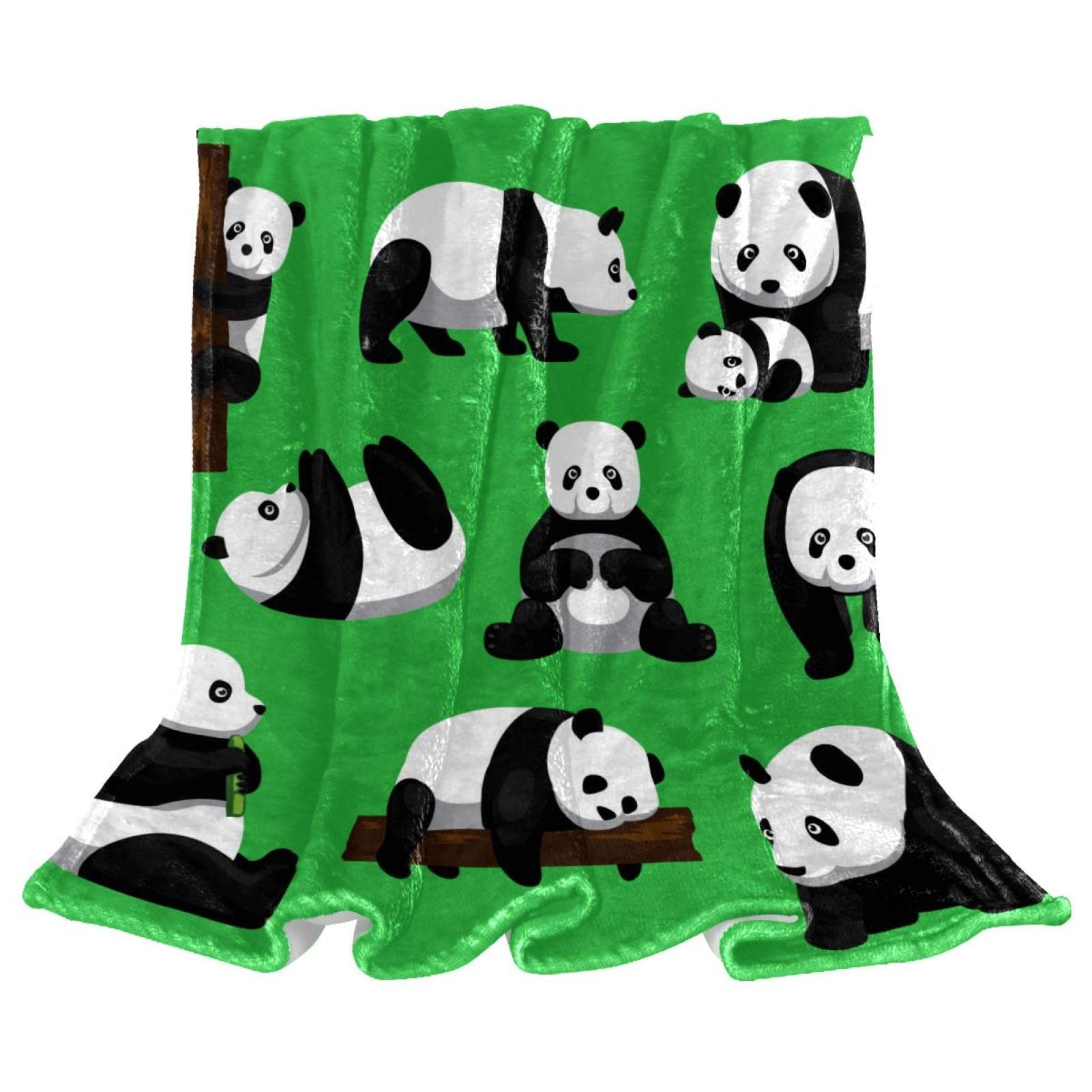 Couverture polaire panda vert pour lit et canapé de chambre