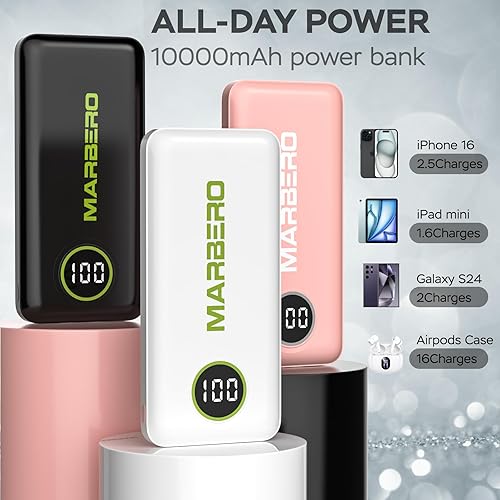 Miniatura 2 de MARBERO Cargador portátil de 10,000 mAh - Banco de energía de carga rápida con puertos USB-C y USB-A para Smartphone Ipad portátil (blanco)