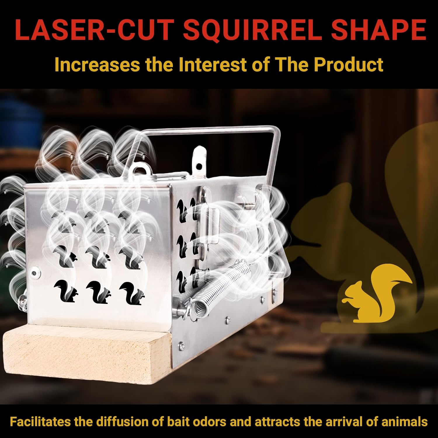 Outdoor Animal Trap Cage - Stainless Steel Frame + Cedar Wood Base, Mechanical Safety Design, Non-Toxic and Harmless, Suitable for Garden/Forest/Field（Anti-Touch Latch）