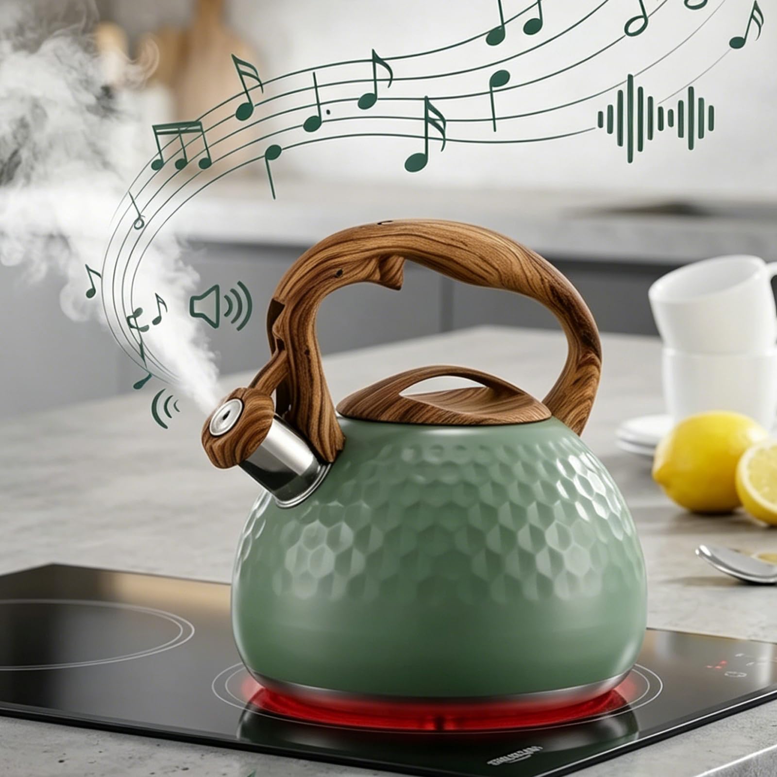 Whistling Kettle Teapot 3L Stainless Steel Wood Grain Handle