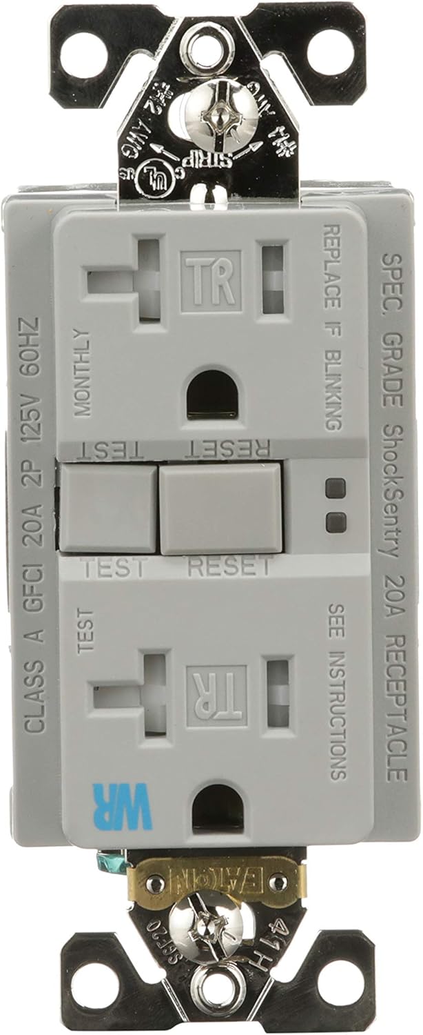 Eaton GFCI Self-Test 20A -125V Tamper & Weather Resistant Duplex Receptacle with Standard Size Wallplate, Gray