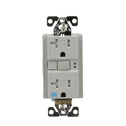 GFCI Self-Test 20A -125V Tamper & Weather Resistant Duplex Receptacle with Standard Size Wallplate, Gray