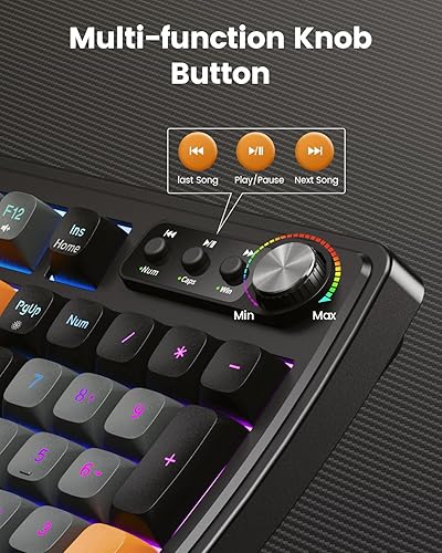 Miniatura 7 de SABLUTE Teclado y mouse para juegos, teclado de membrana silencioso con sensación mecánica retroiluminada RGB, teclados para juegos de PC, perilla