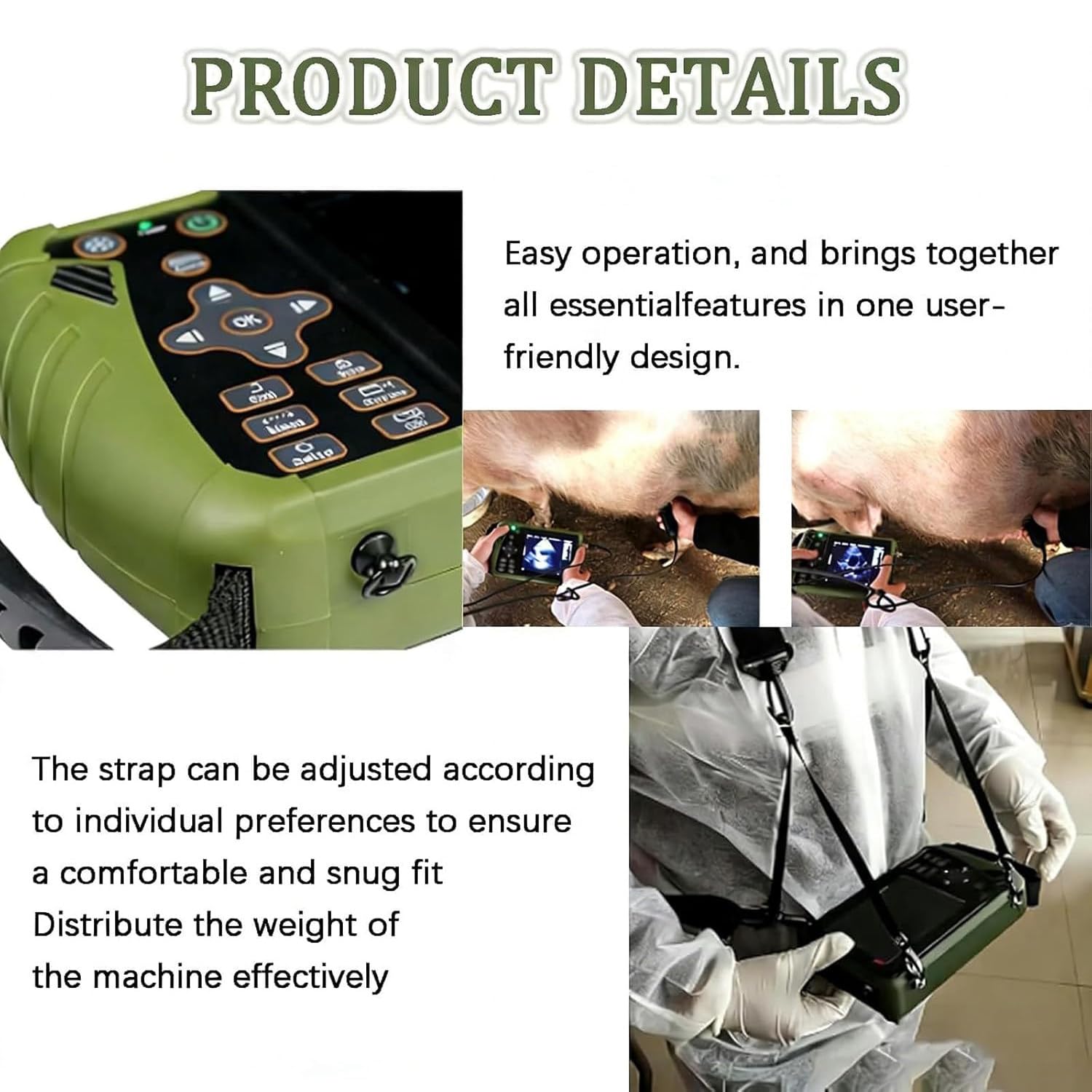 Ecografo veterinario, scanner portatile B-Ultrasound per animali, diagnostica veterinaria della gravidanza, scanner portatile B-Ultrasound per veterinari/veterinari/animali con sonda impermeabile
