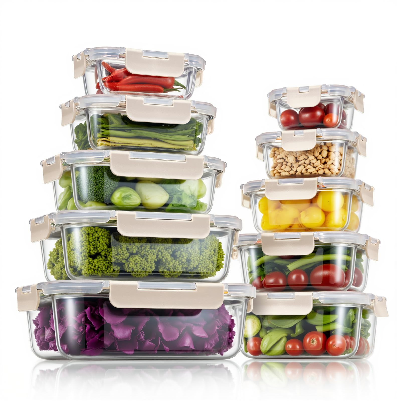 Fenger Juego de Recipientes de Cristal para Almacenaje, Frascos de Vidrio con Tapa, Contenedores de Almacenamiento para Alimentos Frescos, Cocina y Restaurante, Tapas de Plástico Premium