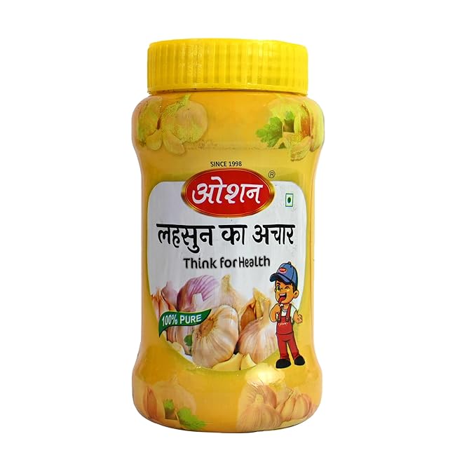 Oshan Homemade Spicy Lahsun Ka Achar Traditional Lassan Garlic Pickle Tangy and Tasty With No added Preservatives Lesun Pickle Made with Pure Mustard Oil -500gmpack