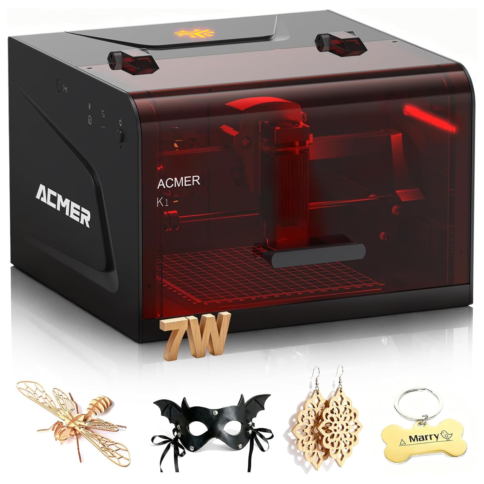 ACMER K1 Machine a Graver Laser 7000mW, Classe 1 Petit Graveur Laser Fermé de Sécurité, Surface de Gravure 150×150mm,Précision 0,01mm Découpe Laser de Haute Précision pour Bois, Métal,Cuir,Verre, etc