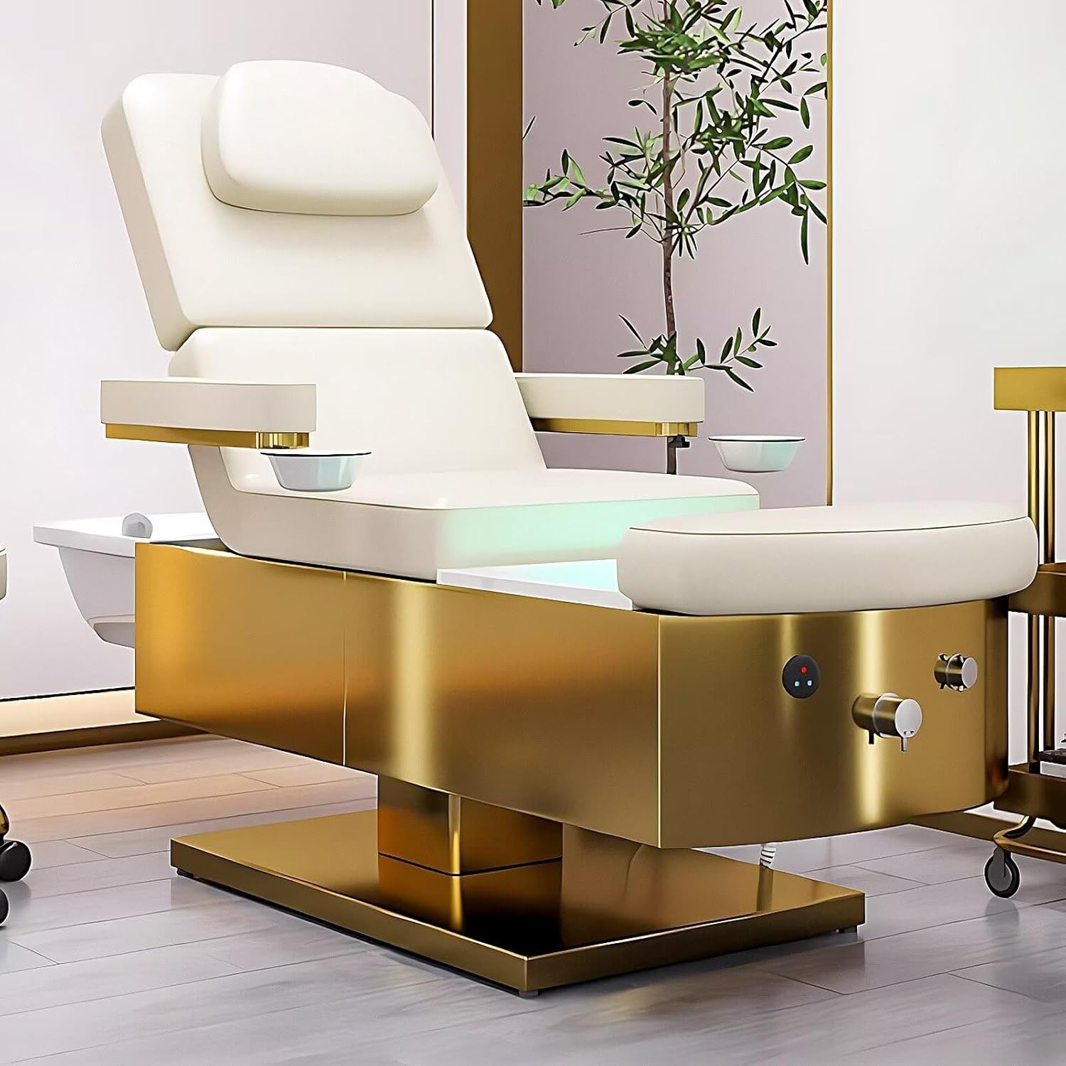 Massage Shampoo Bed&Pedicure Chair with Foot Bathtub-Shampoo Bed Includes Adjustable Backrest,Massage Table with Lifting Design,Stainless Steel Base for Salon Equipment