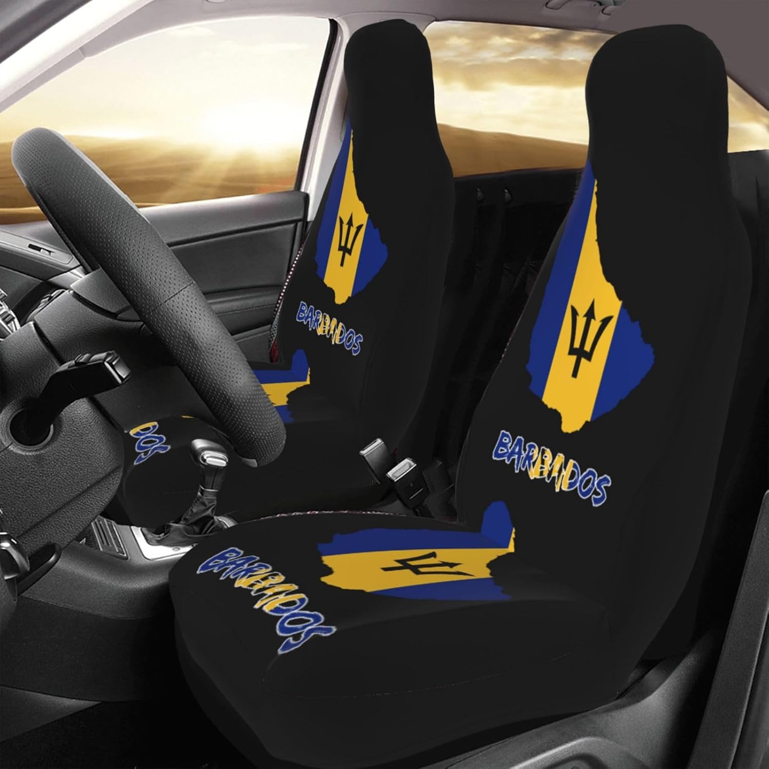 Barbados Barbadian Flag Map Car Seat Covers Front Bucket Seats Protector Cover 2 Pieces Universal Car Accessories for Women Men Fit for SUV Sedan Truck