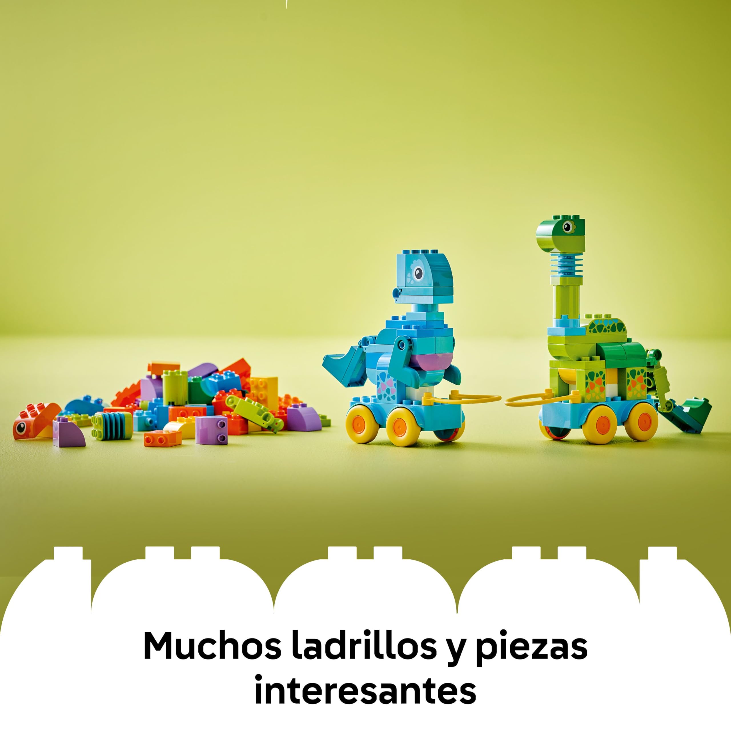 LEGO Duplo Dinosaurios sobre Ruedas 3en1 - Juguete Educativo para Niños y Niñas de 3+ Años - Figuras de Dinosaurios: Diplodocus y Tiranosaurio Rex, Triceratops y Stegosaurus o Pteranodon 10451