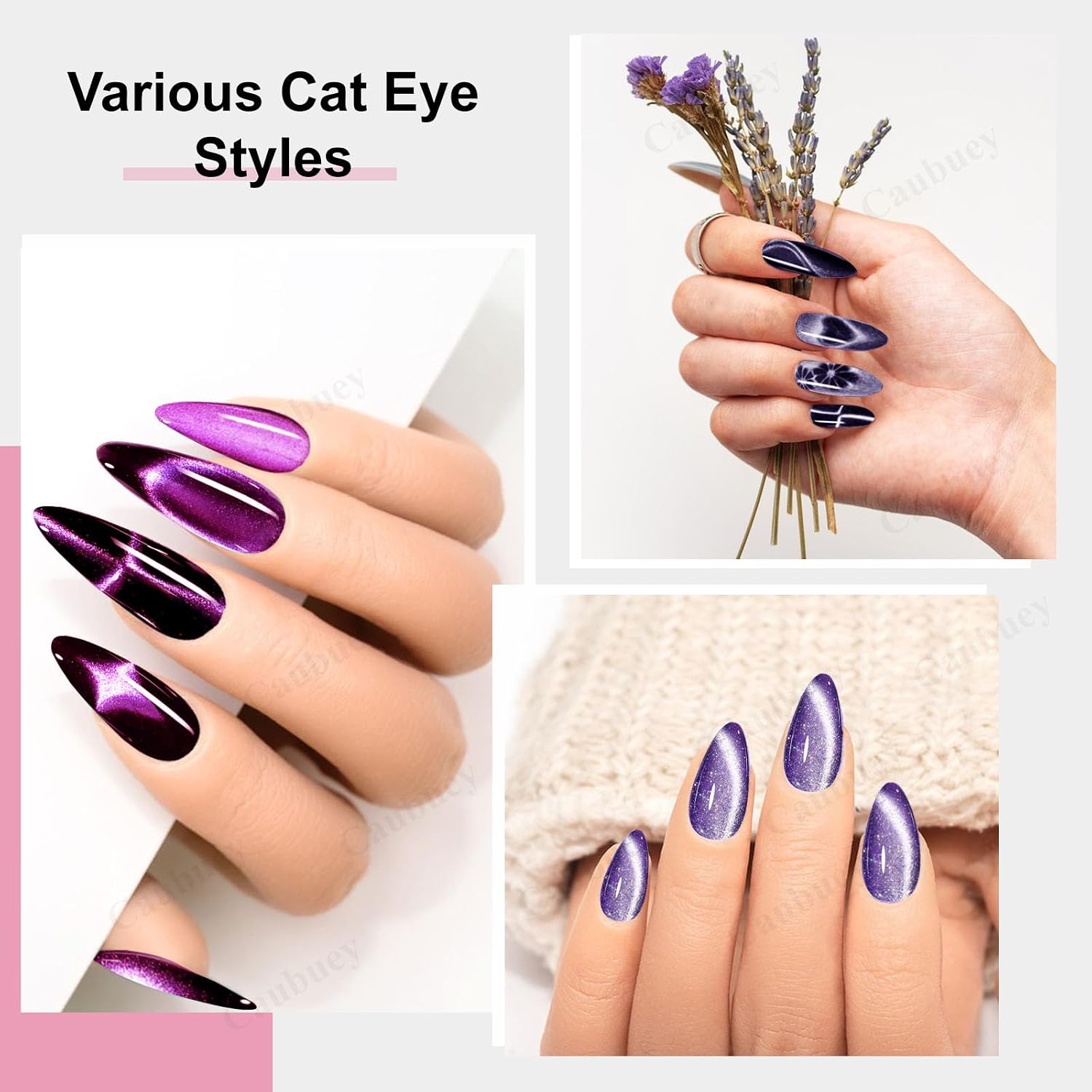 5-in-1 Cat Eye Nail Magnet Stick with Heart Shaped Tool & Ball Magnet, Multifunctional Magnetic Nail Pen for Gel Polish — 3D Cat Eye Effects for DIY Nail Art, Manicure, Salon Use (Pink)