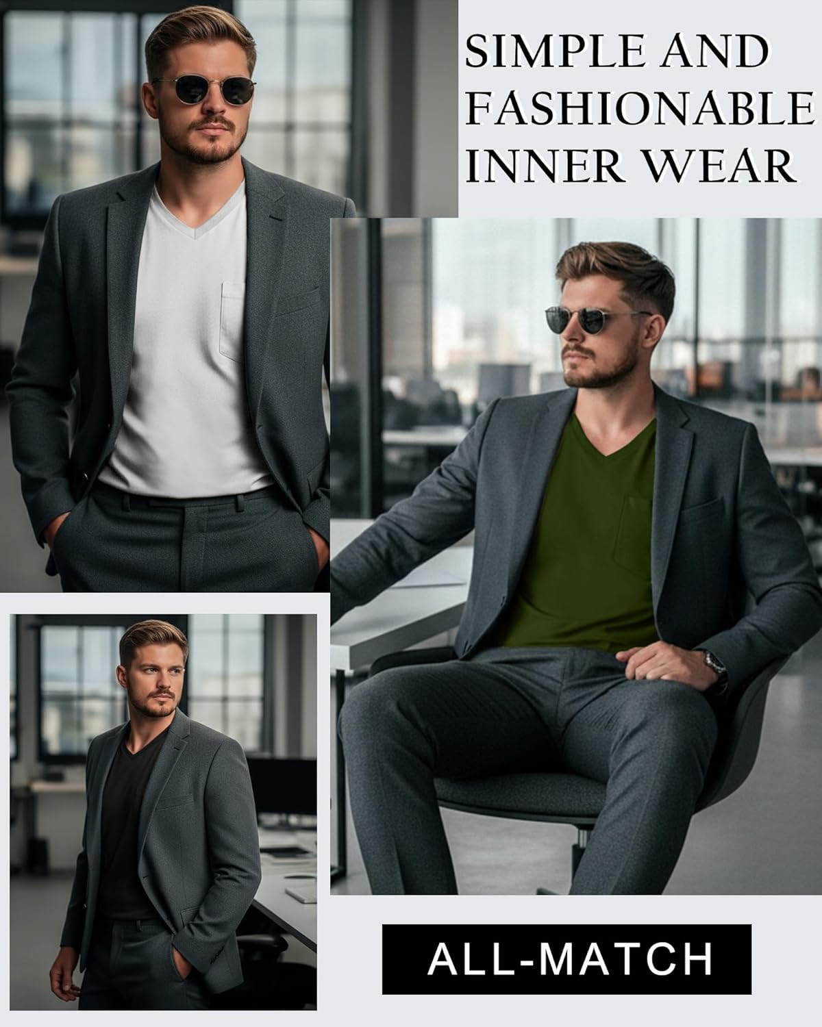 5 Pack Men's Big and Tall Shirts Long Sleeve V Neck Tee Casual Oversized Tops Loose Basic T Shirts with Pocket - Image 4