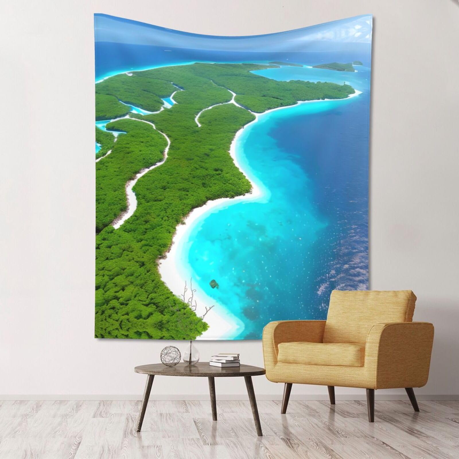 ZZYYDS Floral Wall Decor Tapestry An island in the ocean for Living Room Dormitory Home Decor Party Background, 60x51 Inch (Vertical)