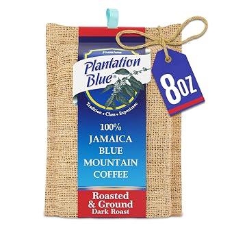 Plantation Blue 100% Jamaican Blue Mountain Coffee Dark Roast, Ground 8 oz | JACRA Certified Small Batch Roasted,Vacuum Sealed for Freshness, Smooth Rich Flavor, Perfect for Drip, French Press,Pour Over