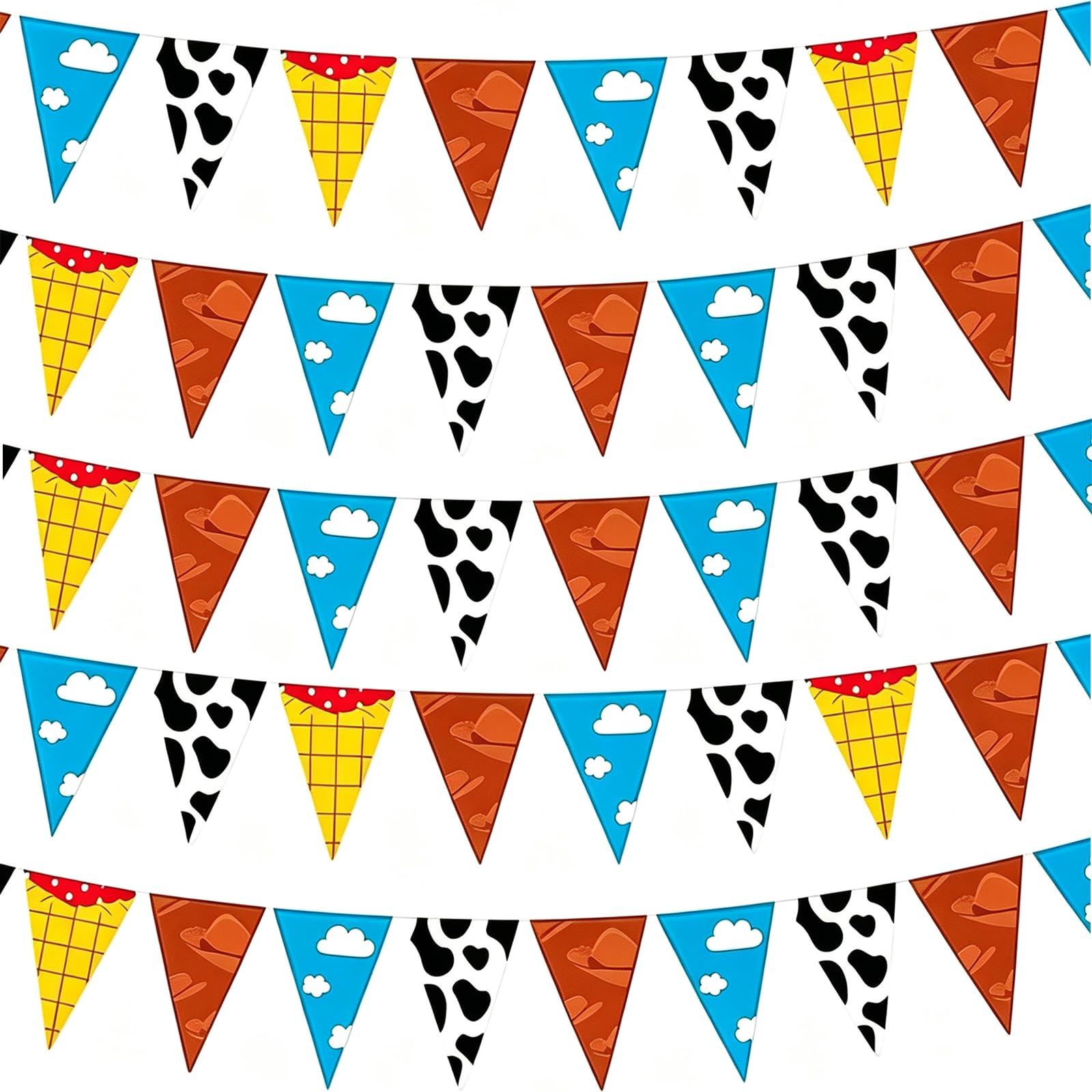 60Pcs Cartoon Happy Birthday Banner Triangle Bunting Banner(3m)