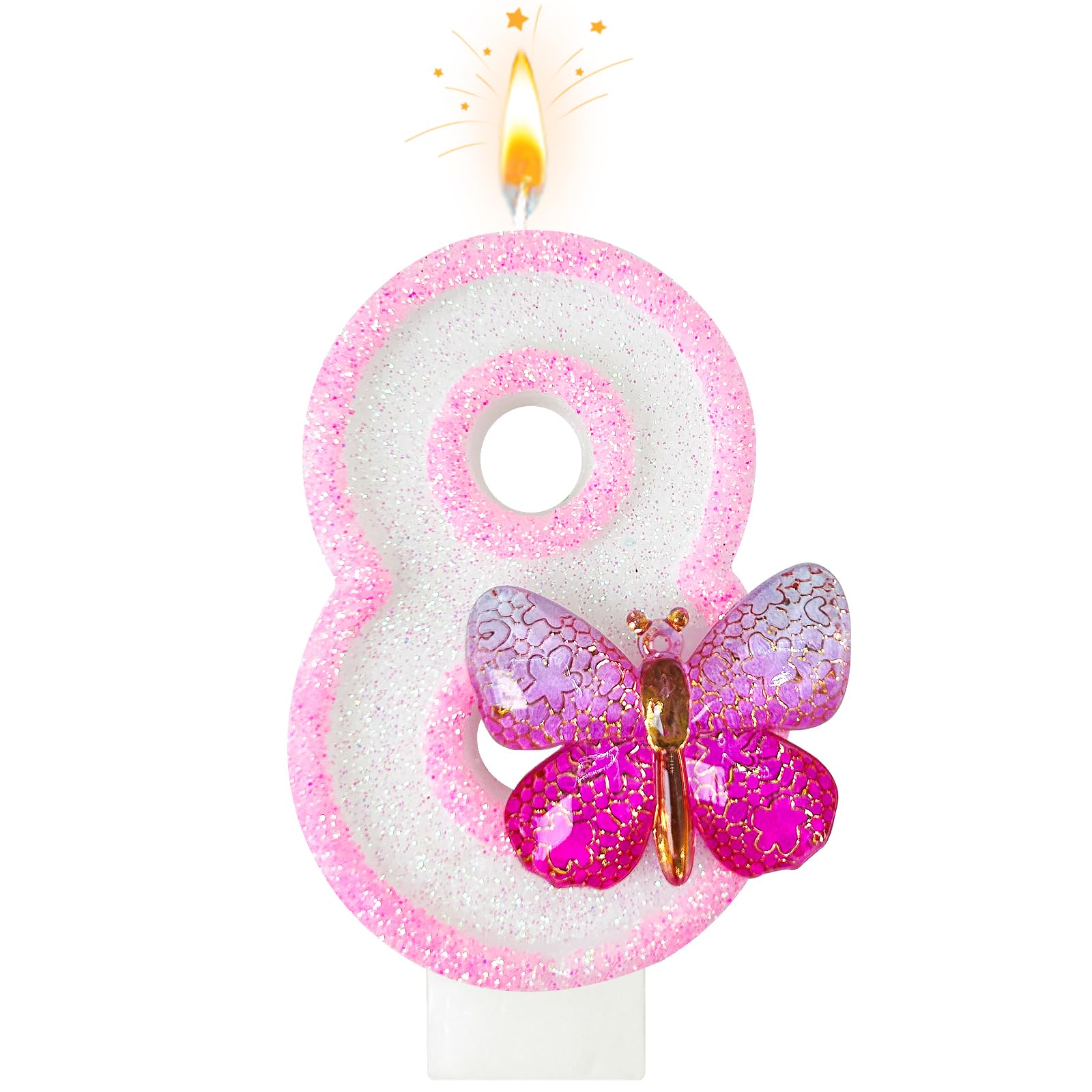 WQINX Pink Butterfly Birthday Decorations Candles, 3.3 Inch Birthday Candles for Cake Decorations, Cute Anniversary Celebration Supplies for Girls and