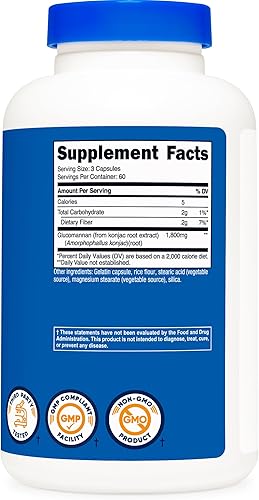 Miniatura 5 de Nutricost Glucomanano 1,800 mg por porción, 180 cápsulas, fuente de fibra natural, sin OMG, sin gluten