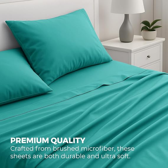 Pure Bedding Twin Sheet Set - 1800 Ultra-Soft Microfiber Bed Sheets - Double Brushed - Deep Pockets - Easy Fit - Extra Soft - 3 Piece Set - Bedding Sheets & Pillowcases (Twin, Aqua)