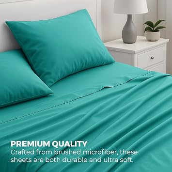 Pure Bedding Twin Sheet Set - 1800 Ultra-Soft Microfiber Bed Sheets - Double Brushed - Deep Pockets - Easy Fit - Extra Soft - 3 Piece Set - Bedding Sheets & Pillowcases (Twin, Aqua)