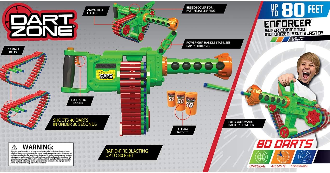 Dart Zone Enforcer Super Commando Toys , Green , 40-round ammo belts