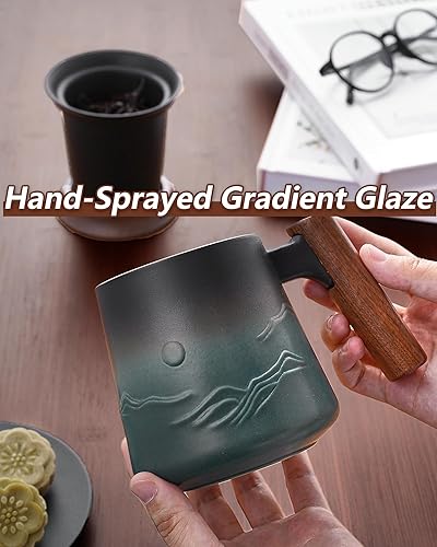 Vista 48 de ZENS Taza de té con infusor y tapa para remojar hojas sueltas, taza infusor de té de cerámica en relieve de 16.9 onzas, difusor de té con mango