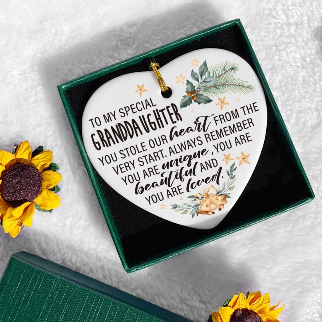 Granddaughter Gifts from Grandma, Birthday Christmas Keepsake Ornaments Gifts for Granddaughter from Grandma Grandpa, Christmas Tree Decorations Ornaments Sign, You are Unique Beautiful Loved - Image 3