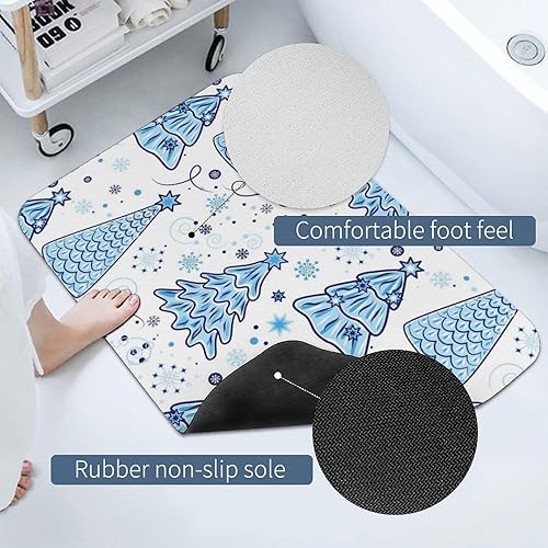 Miniatura 4 de Alfombras de baño, árboles de Navidad, copos de nieve, piedra, tierra de diatomeas, antideslizante, azul, tapete de baño de Feliz Navidad, lavable,