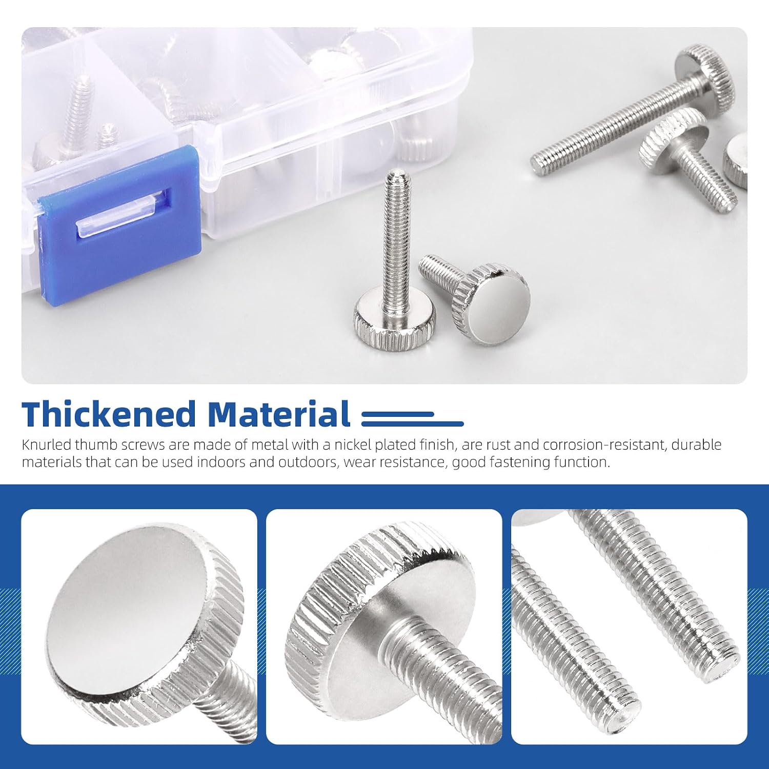 Glarks 35pcs M4 x 8/10/12/16/20/25/30MM Knurled Round Thumb Screws, Fully Threaded Thumb Screw Bolts, Flat Knurled Head Thumb Screws Bolts, Shoulder Grip Knobs Fasteners for Electronic, Mechanical